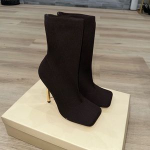 Brown Knit Heel Boot